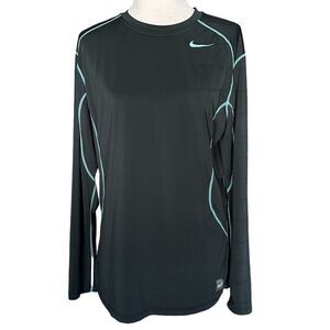 Nike Pro Dri Fit Fitted Black Athletic Workout Long Sleeved Jersey Shirt